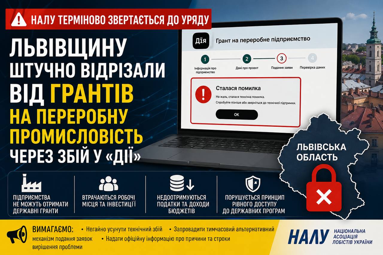НАЛУ заявляє про збій у Дії бізнес Львівщини не може отримати гранти
